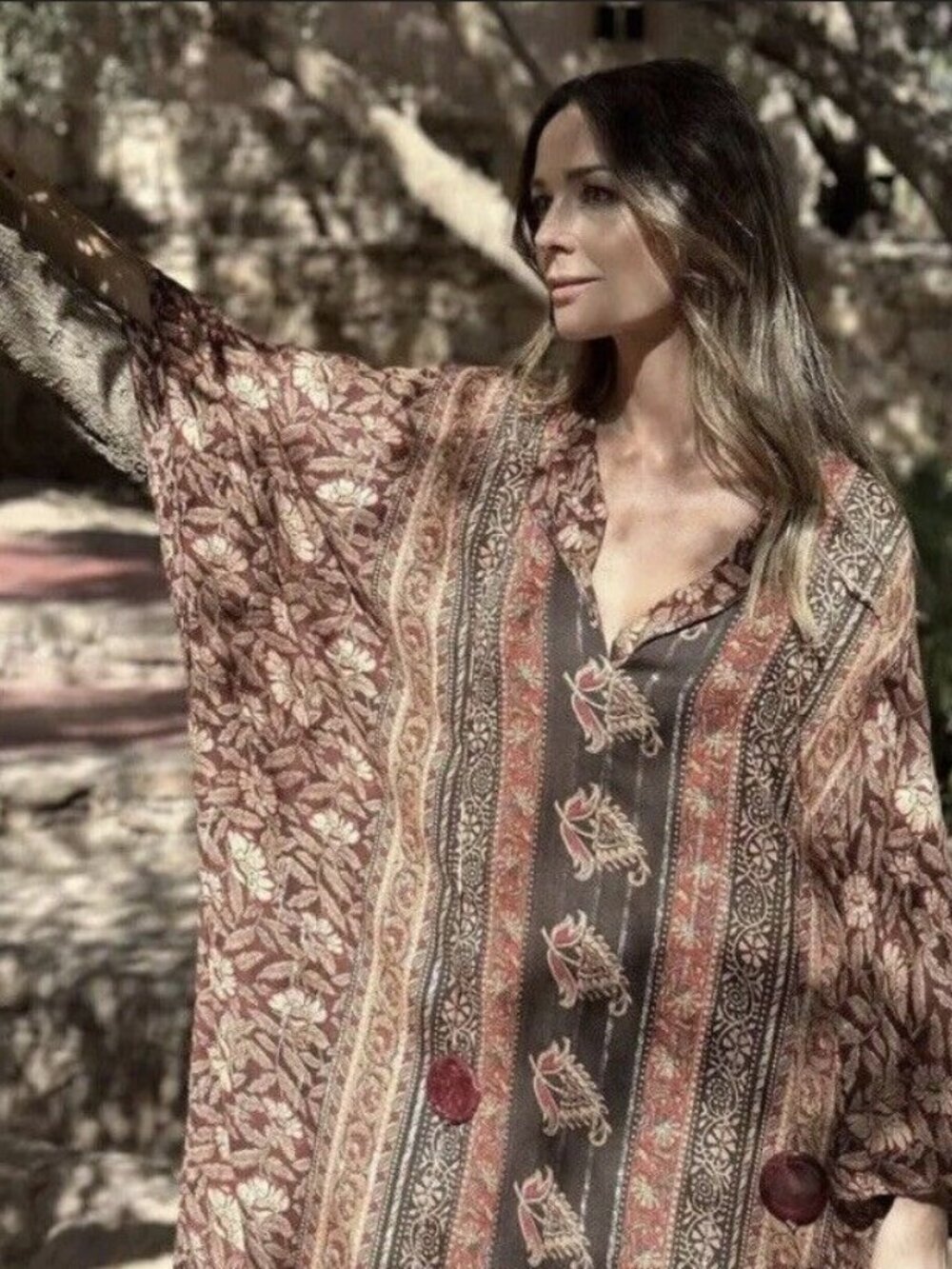 Zara Boho Floral & Striped Maxi Kaftan Long Dress, M - Picture 3 of 15